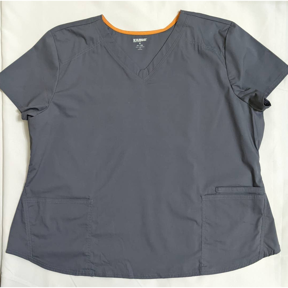 *Read 3xl new scrubstar  gray stretch vneck scrub uniform top nurse vet